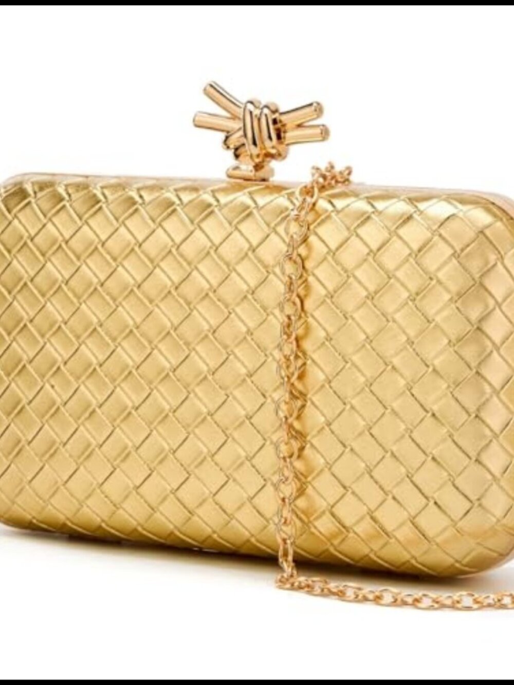 Woven Clutch Purse PU Leather Evening Bag Detachable Chain Wedding Party